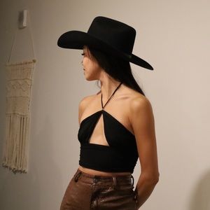 OhPolly Black Runch Halter Crop Top Size 0